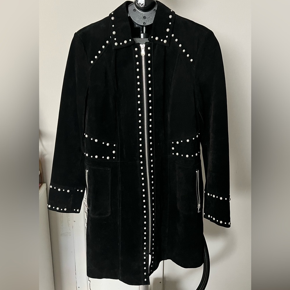 INC International Concepts Black Studded Zip Trench Coat